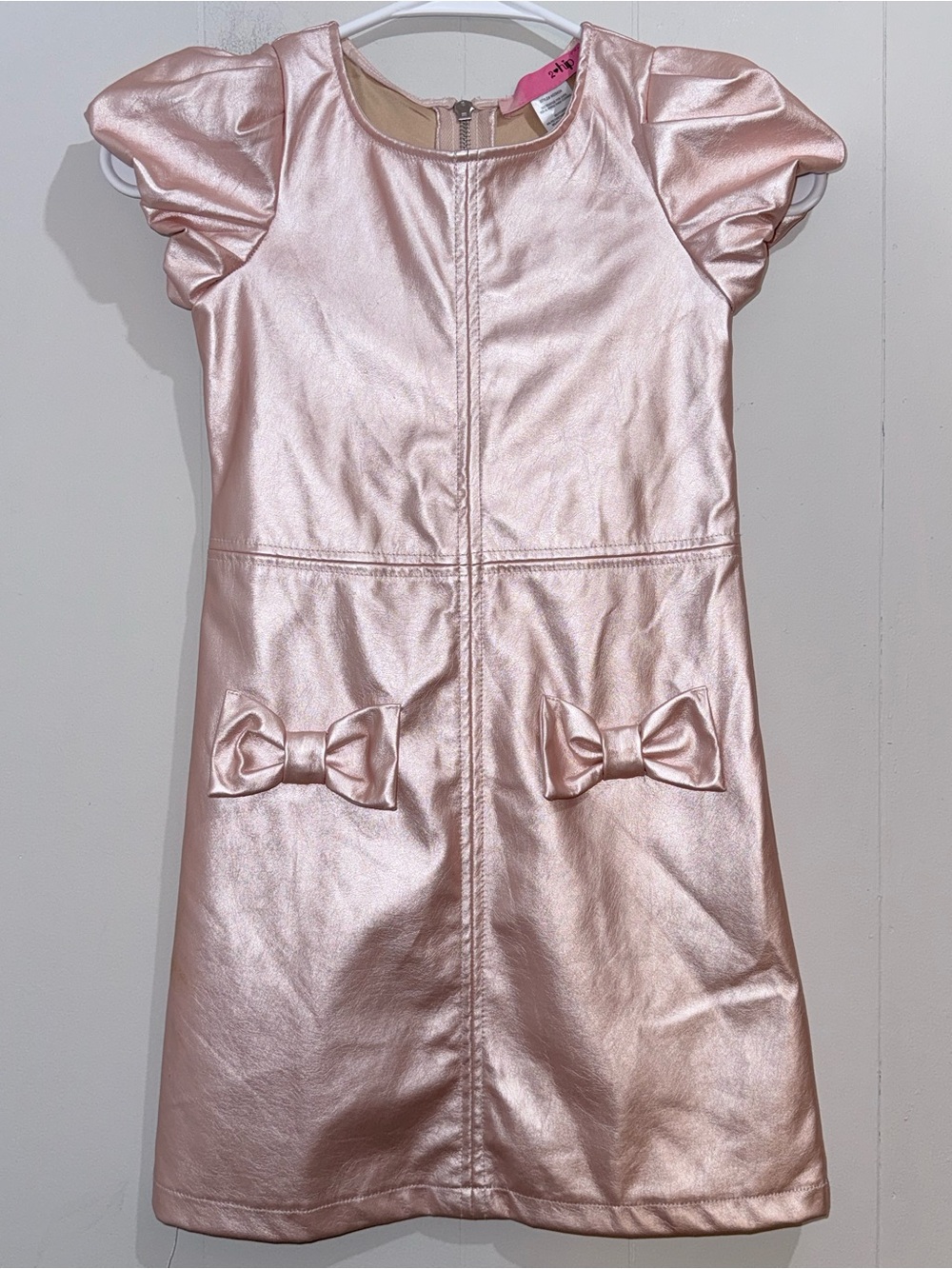 2-Hip Girls Metallic Pink Faux Leather Puff Sleeve Dress Size 6X